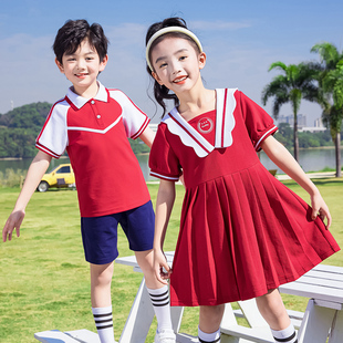 幼儿园服夏天运动会中小学生校服粉色棉体恤套装 毕业照儿童演出服