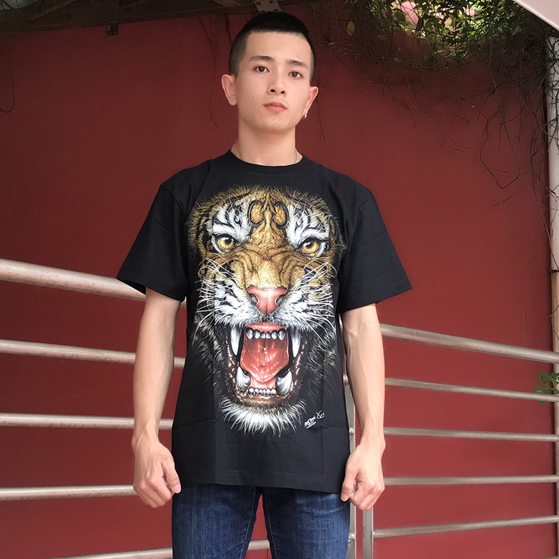 半袖 潮男夏款 泰国进口个性 T恤 3D老虎头男士 虎头新款 夜光短袖