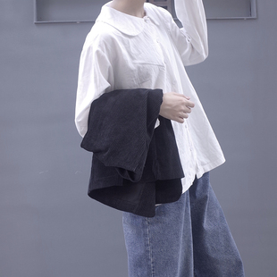 踏进银河 日系白衬衫 女设计感小众复古宽松韩版 学院风娃娃领上衣