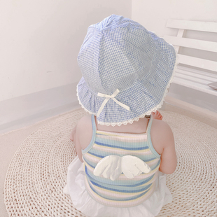 春夏季 婴儿童女宝宝纯棉盆帽公主蝴蝶结可调节遮阳帽婴儿防晒帽子