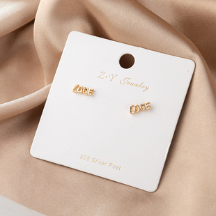 S925银针韩国简约气质复古字母几何型小清新耳钉小巧时尚 耳环耳夹