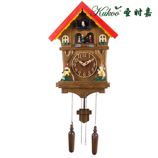 彩色房子实木雕刻欧式 光控咕咕木挂钟音乐电池壁挂钟布谷鸟报时钟