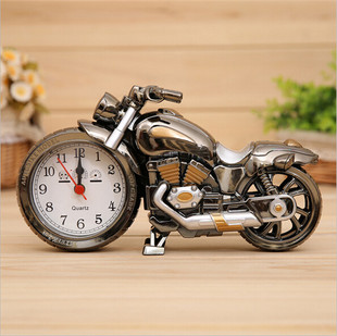 摩托模型摆件定时闹钟创意学生个性 床头钟卧室复古怀旧摩托车闹钟