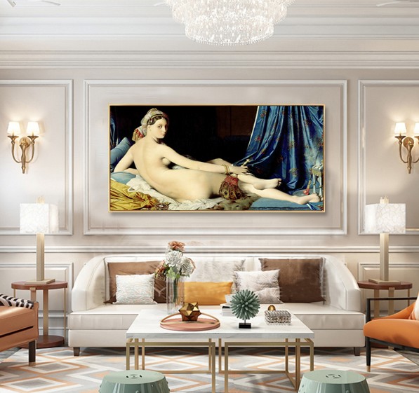 饰画现代新古典主义壁画简欧式 客厅大堂人物挂画 大宫女画安格尔装