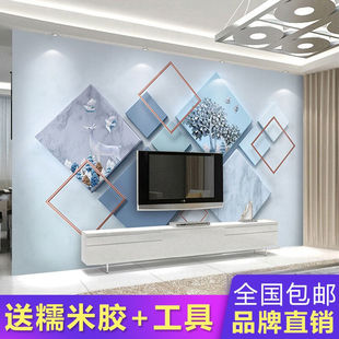 中式 电视背景墙壁纸3D立体墙纸现代简约客厅卧室5D壁画无缝影视墙