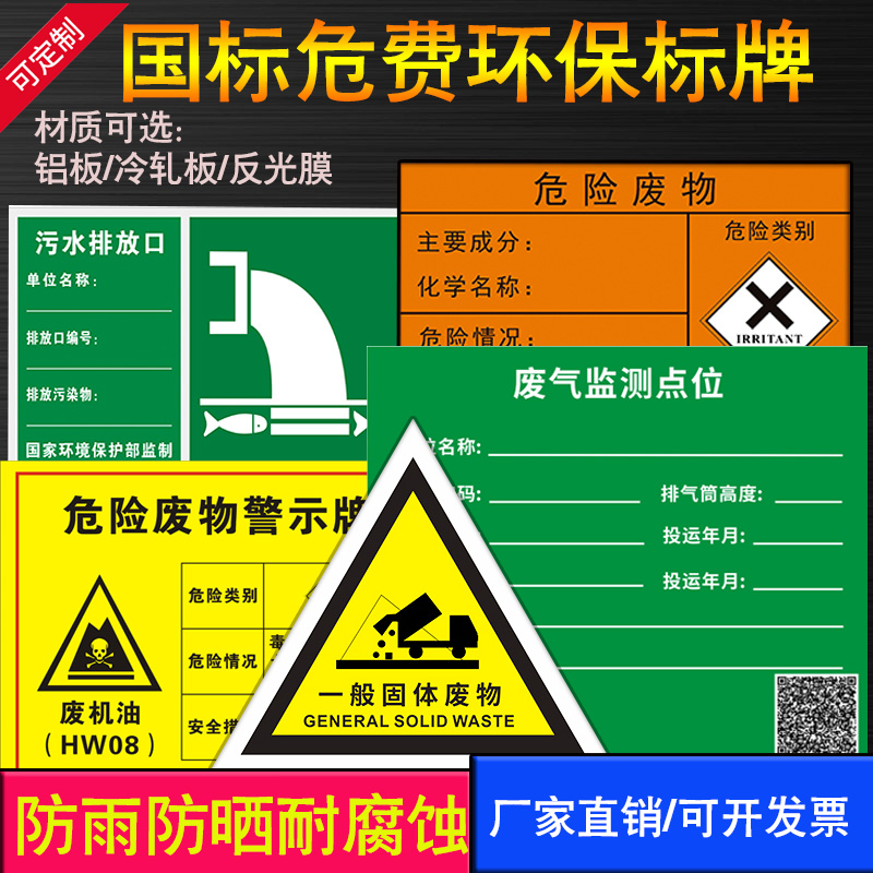 危险废物存贮场所标识牌一般固体废气污水排放噪声标志冷轧板铝牌