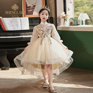 钢琴演奏礼服女童高端洋气长袖 儿童公主裙花童婚礼小女孩演出服春