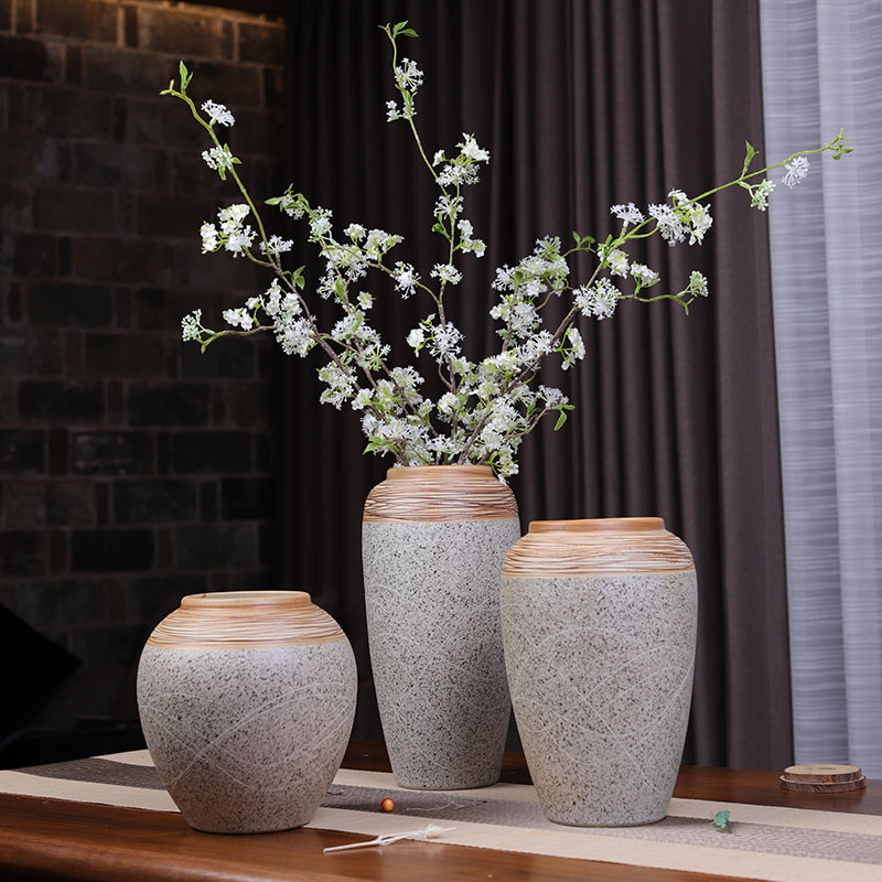 居家客厅陶瓷花瓶摆件装 饰 酒店名宿风高级感陶罐插干花器简约中式