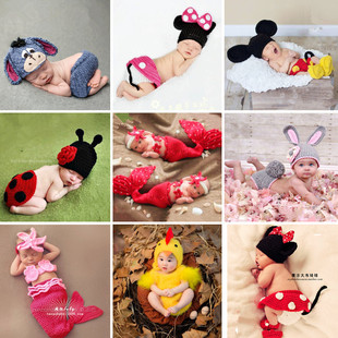 新生婴儿拍照创意针织衣服 影楼造型童装 满月百天宝宝摄影服装 棉