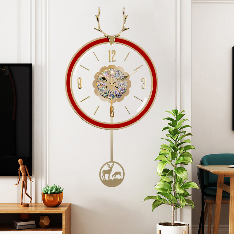 轻奢透明挂钟简约现代钟表北欧镂空电波时钟家用客厅创意金属挂表