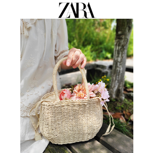 夏季 小众设计菜篮子包 ZAR4女包小仙女草编蝴蝶结手提包包2022新款
