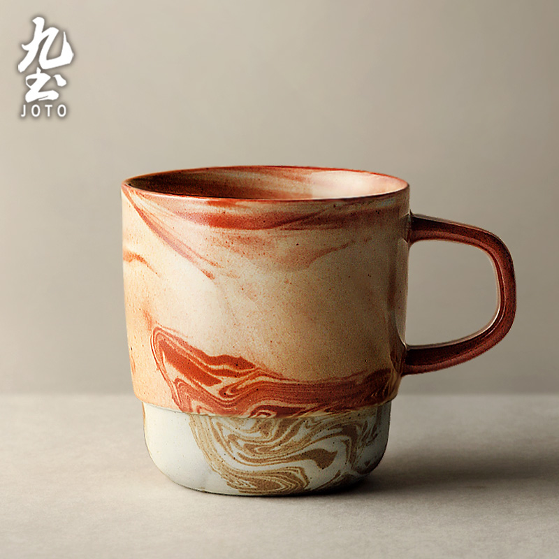创意定制复古杯子美式 粗陶设计感景德镇 九土咖啡杯陶瓷马克杯日式