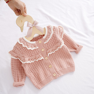 女童针织开衫 纯棉一岁宝宝外套3个月新生婴儿毛衣公主韩版 春秋装