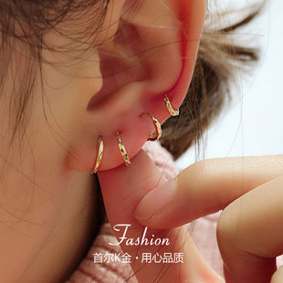 高级感通体k金韩国10k 14k金圈耳环气质迷你耳圈耳骨钉环单只男女