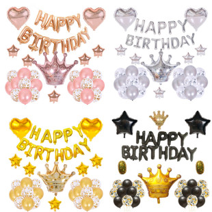 成人儿童生日派对装 饰气球 跨境黑金粉色蓝色皇冠铝膜气球套装