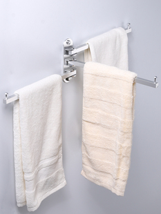 太空铝毛巾杆免打孔折叠浴巾架卫生间壁挂双杆浴室挂架打孔置物架