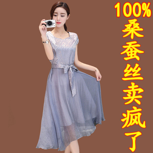 时尚 洋气中年杭州桑蚕丝裙子 国际大牌重磅真丝连衣裙高端2023新款