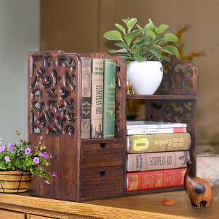 创意实木书柜复古简易桌面书架多功能木质桌上置物架办公室收纳架