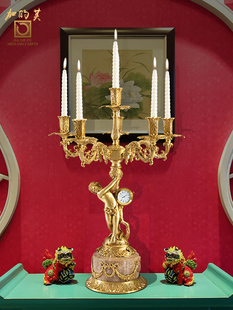 定制加 芙欧式 高端居家装 饰全铜烛台蜡烛架玄关创意摆件客厅艺术