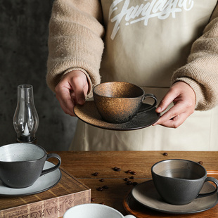 陶瓷咖啡杯碟套装 马克杯子高颜值设计感精致高档拉花杯子 舍里日式
