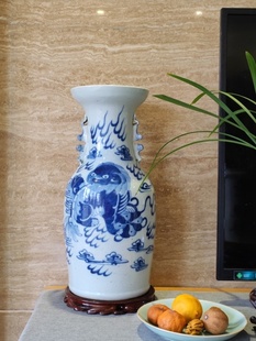案头会所装 饰摆件8881 清代江南青花狮子大瓶花器老物件古董新中式