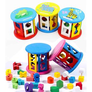 6岁幼儿园儿童礼物木制质益智早教玩具小形状轮积木智力盒