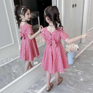 裙子潮 时髦公主裙童装 超洋气女童格子连衣裙2023新款 夏装 儿童夏季