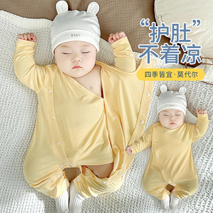 婴儿夏季 薄款 护肚睡衣睡袋春秋宝宝莫代尔空调服夏装 宽松连体衣服