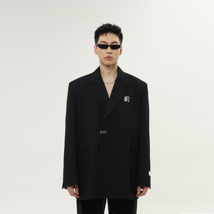 设计师黑色廓形高级感小众宽松质感休闲西装 外套男 METARICOTTA