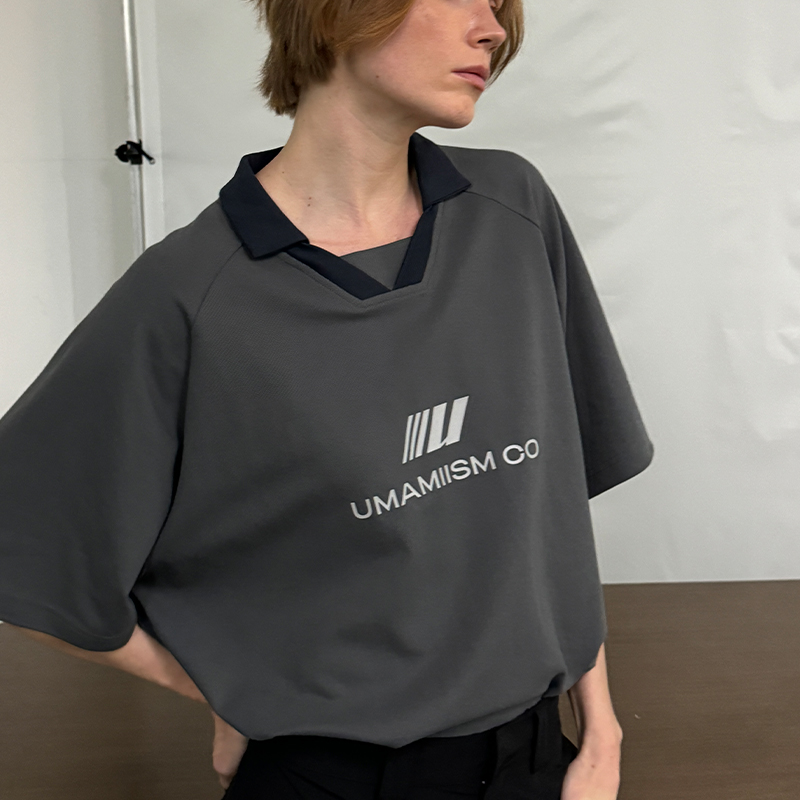 UMAMIISM有茂密声 24SS 撞色拼接领凉感抑菌logo宽松短袖 球衣Polo