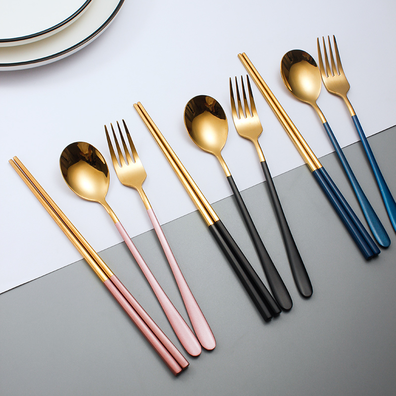 304不锈钢筷子勺子套装 叉子便携餐具ins风一人用旅行三件套学生