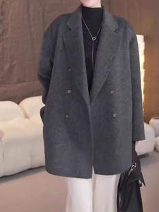 宽松毛呢外套 领韩版 双面羊绒大衣女短款 秋冬新款 小个子西装