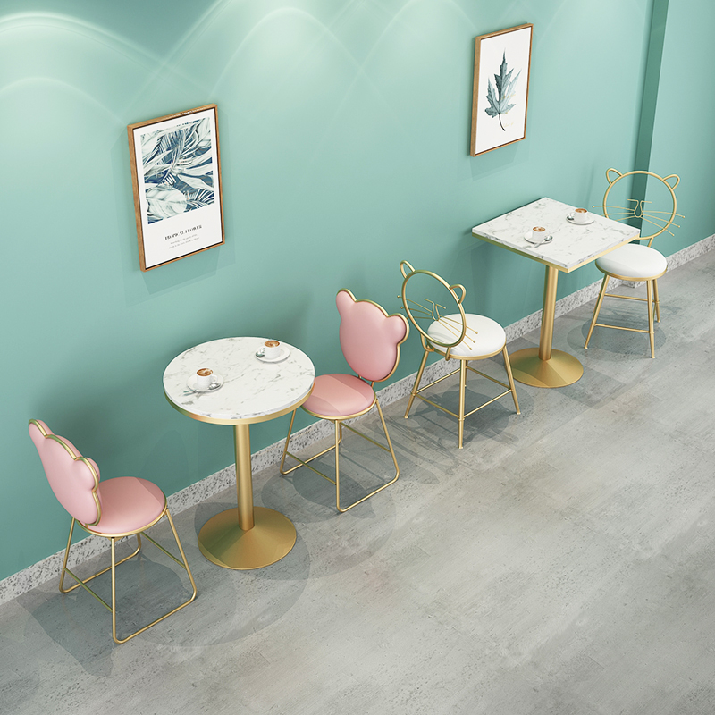 北欧奶茶店大理石桌椅组合网红咖啡厅休闲简约小圆桌甜品店餐桌椅