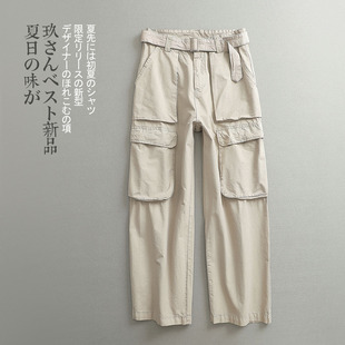 见川 夏季 多口袋腰带设计休闲长裤 男 日系工装