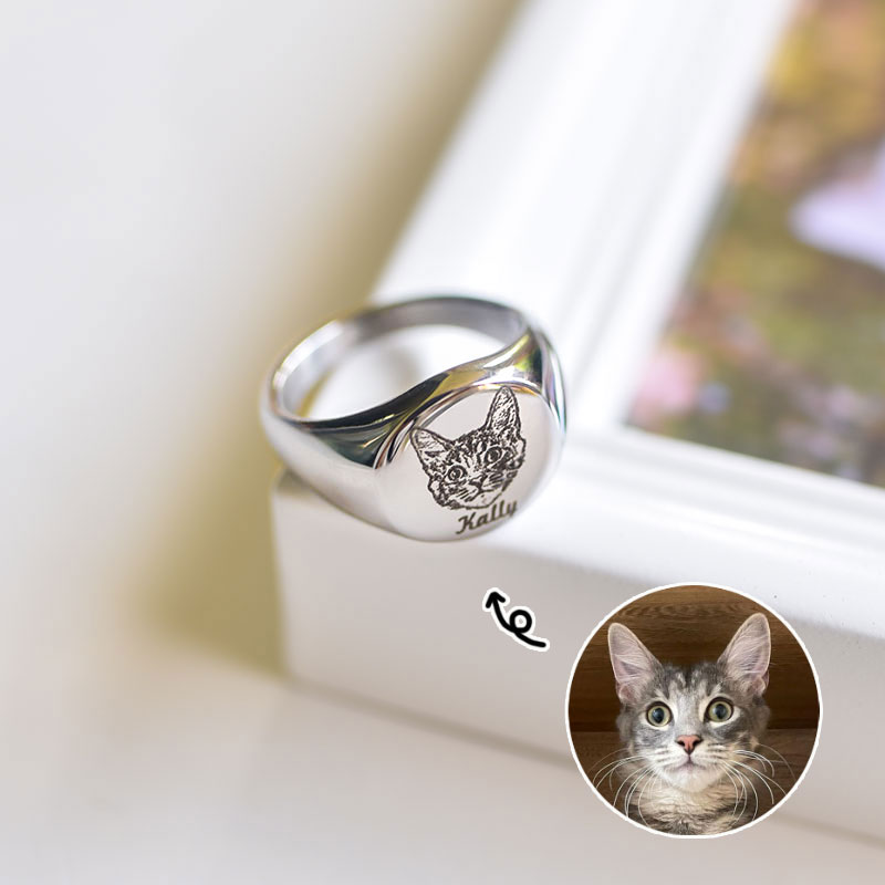 来图定制戒指宠物纪念品猫狗头像照片名字订做钛钢饰品女朋友礼物