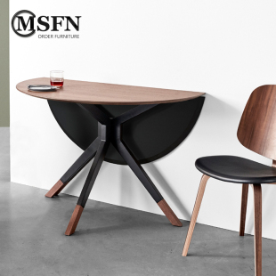 玛斯菲诺北欧ins简约现代实木折叠餐桌家用小户型餐厅圆形桌子