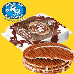 俄罗斯进口开心牛蜂蜜拉丝饼干奶油巧克力夹心150g零食品礼物