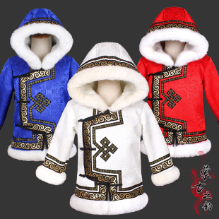 秋冬季 儿童蒙古袍日常棉服外套加绒厚男女童蒙古服装 生活装 演出服