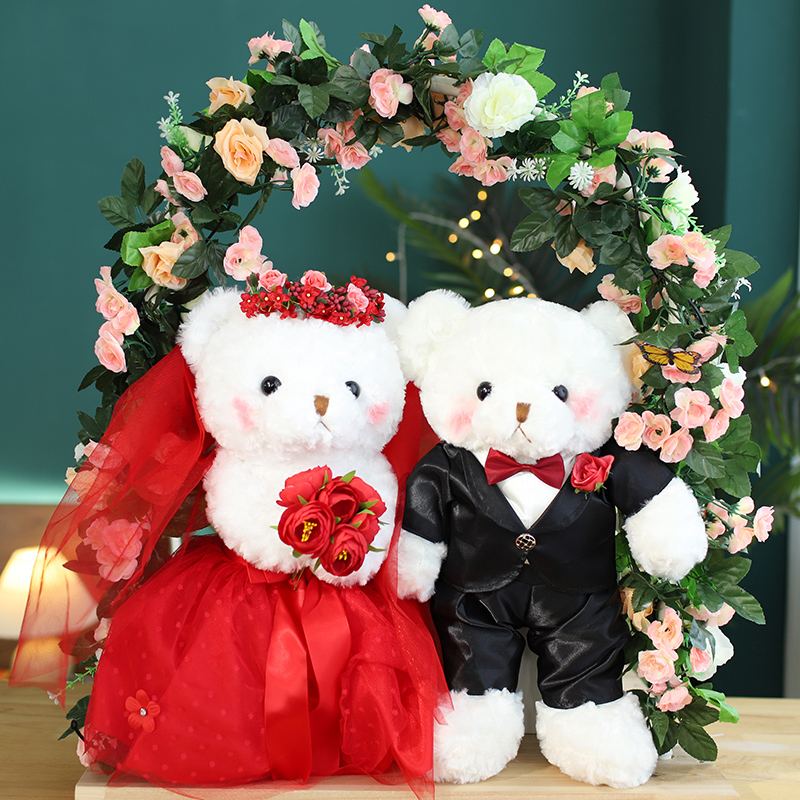 婚庆公仔精致大红色婚纱熊玩偶送人结婚礼物压床娃娃结婚对娃婚房