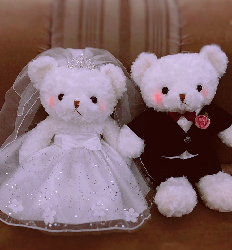 婚庆玩偶高档时尚 皇冠泰迪熊婚纱公仔一对结婚礼物送人压床娃娃