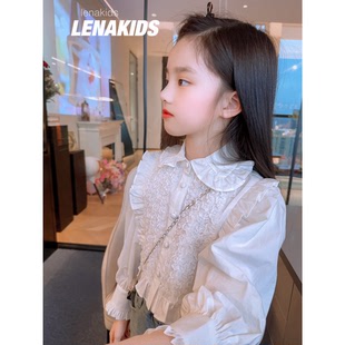 Lenakids设计感花边衬衫 纯棉气质女童衬衫 春装 24022201