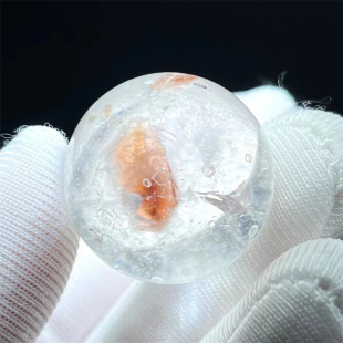 天然水晶特殊稀有全包裹橘白双色矿石带荧光异象圆珠毛衣挂件吊坠