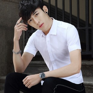 夏季 职业上班衬衣韩版 商务男士 寸衫 衬衫 白色短袖 薄款 潮春 半袖 修身