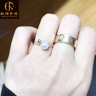 简约个性 可爱迷你链条戒指女 天然淡水珍珠多用戒指18k金韩版