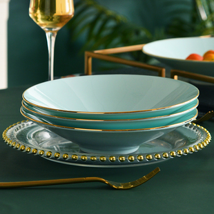 青瓷盘子菜盘家用陶瓷深盘创意个性 网红餐具碟子凉菜盘水饺盘汤盘