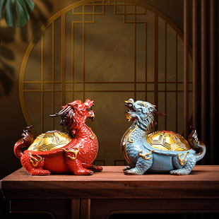 陶瓷八卦大兽龙头龟家居装 饰品老人祝寿礼品 创意龙龟摆件中式
