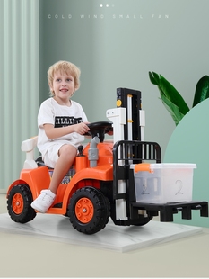 新款 儿童叉车玩具可坐人男孩可骑行电动升降超大号挖掘机四轮工程