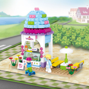 小鲁班小镇房子建筑雪糕屋女孩女生拼装 积木玩具兼容乐高新年礼物