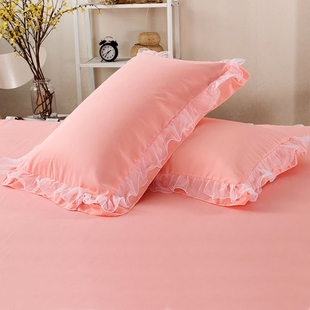 韩版 公主蕾丝花边枕套一对纯色荷叶边单人双人枕头保护套特价 包邮