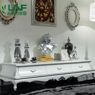电视柜新古典橡木雕花地柜欧式 银箔储物简约白色烤漆整装 法式 客厅